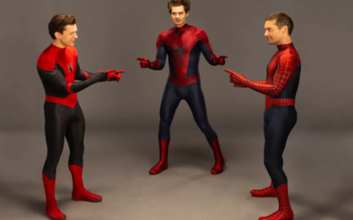 Spiderman, ki kaže na Spidermana, ki kaže na Spidermana