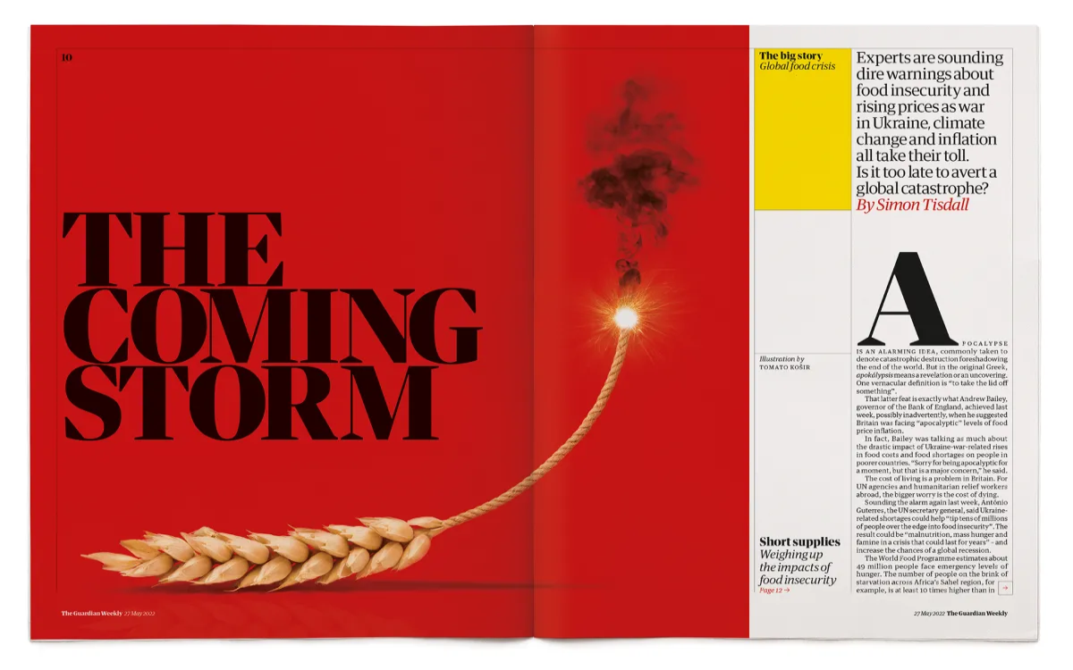 Guardian Weekly z naslovnico Tomata Koširja opozarja na svetovno krizo s hrano