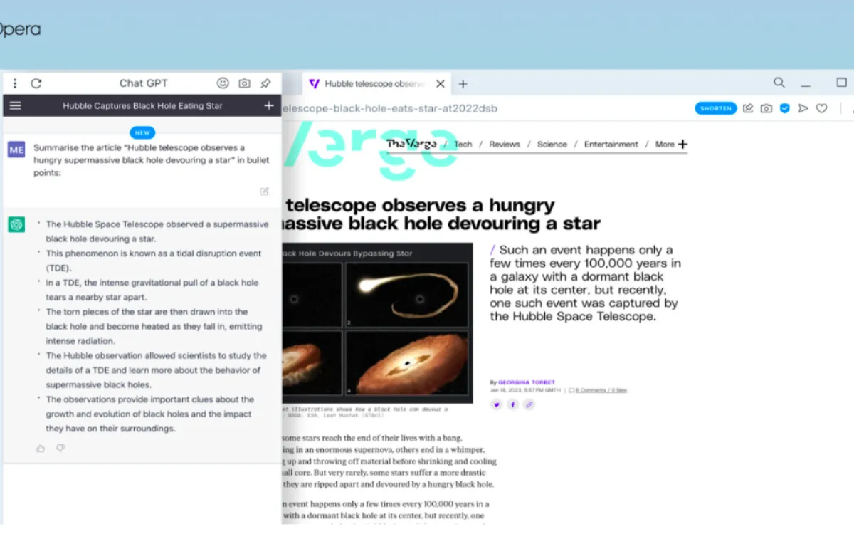 Ključni povzetki: Opera v stransko vrstico vgradila ChatGPT